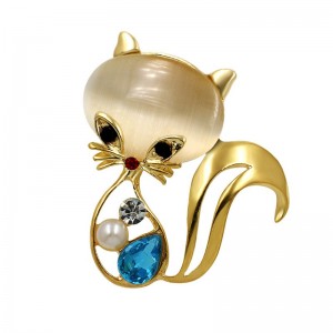 Zlatá brošňa Cat blue