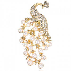 Zlatá brošňa peacock white pearls