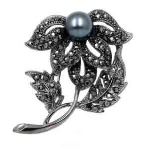Strieborná brošňa Vintage Black Pearl