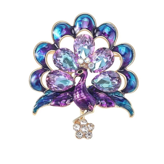 Pozlátená brošňa purple peacock